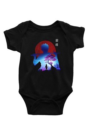 Gintama Baskılı Unisex Siyah Bebek Body - Zıbın