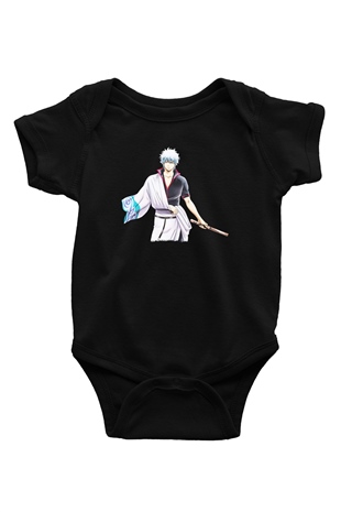 Gintama Baskılı Unisex Siyah Bebek Body - Zıbın