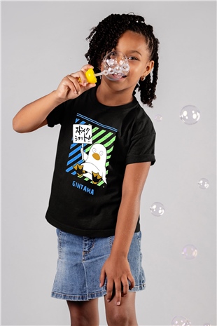 Gintama Baskılı Unisex Siyah Çocuk Tişört - Tshirt