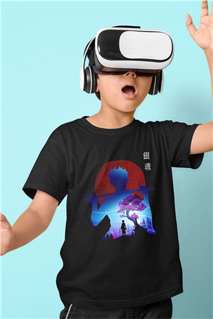 Gintama Baskılı Unisex Siyah Çocuk Tişört - Tshirt