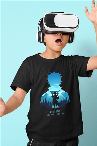 Gintama Baskılı Unisex Siyah Çocuk Tişört - Tshirt