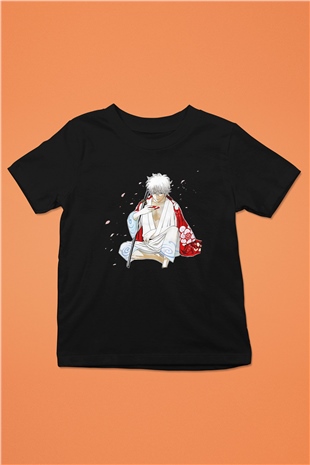Gintama Baskılı Unisex Siyah Çocuk Tişört - Tshirt