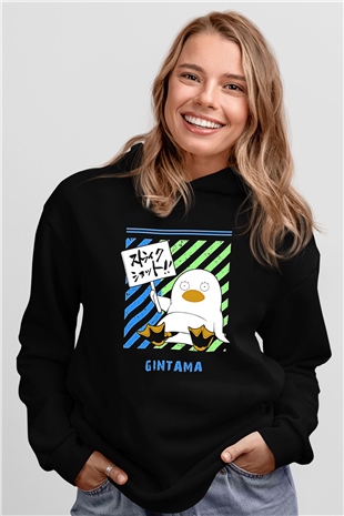 Gintama Baskılı Unisex Siyah Hoodie