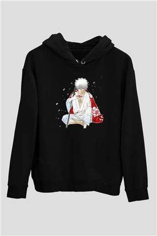 Gintama Baskılı Unisex Siyah Hoodie