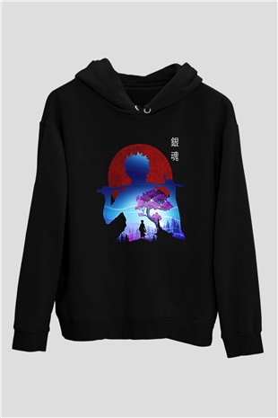 Gintama Baskılı Unisex Siyah Hoodie