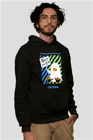 Gintama Baskılı Unisex Siyah Hoodie