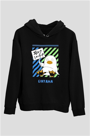 Gintama Baskılı Unisex Siyah Hoodie