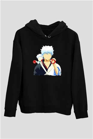 Gintama Baskılı Unisex Siyah Hoodie