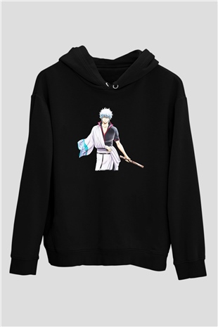 Gintama Baskılı Unisex Siyah Hoodie