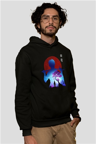 Gintama Baskılı Unisex Siyah Hoodie