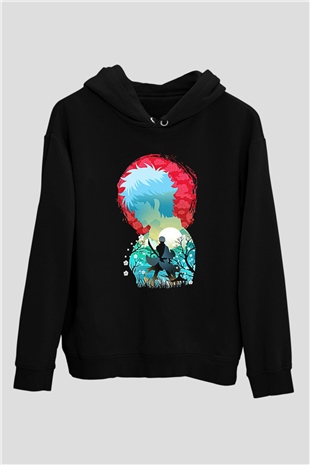Gintama Baskılı Unisex Siyah Hoodie