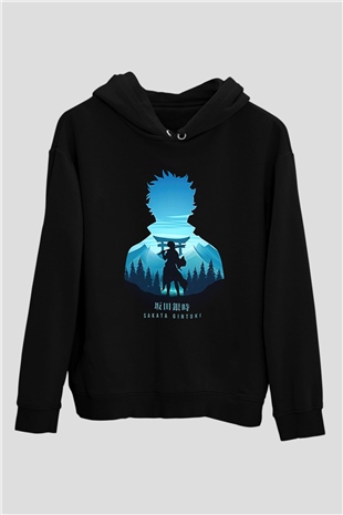 Gintama Baskılı Unisex Siyah Hoodie