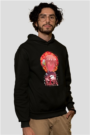 Gintama Baskılı Unisex Siyah Hoodie
