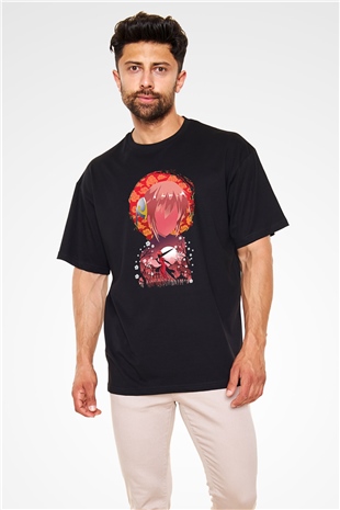 Gintama Baskılı Unisex Siyah Oversize Tişört - Tshirt