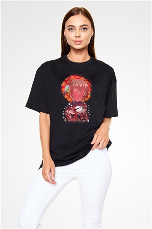 Gintama Baskılı Unisex Siyah Oversize Tişört - Tshirt
