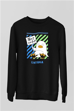 Gintama Baskılı Unisex Siyah Sweatshirt