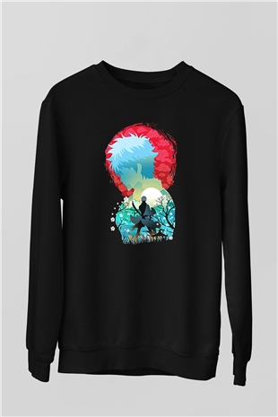 Gintama Baskılı Unisex Siyah Sweatshirt