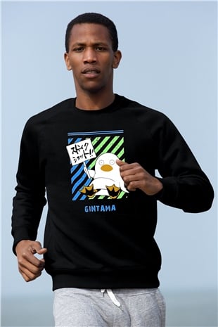 Gintama Baskılı Unisex Siyah Sweatshirt
