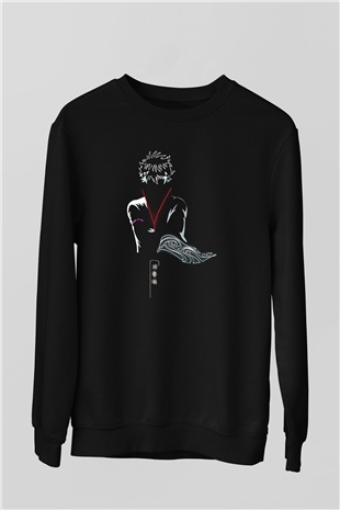 Gintama Baskılı Unisex Siyah Sweatshirt