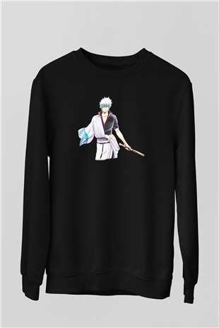Gintama Baskılı Unisex Siyah Sweatshirt