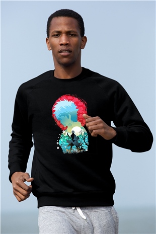 Gintama Baskılı Unisex Siyah Sweatshirt