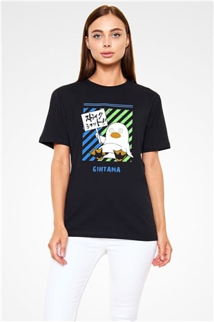Gintama Baskılı Unisex Siyah Tişört - Tshirt