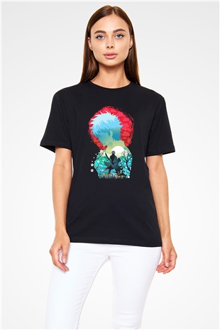 Gintama Baskılı Unisex Siyah Tişört - Tshirt