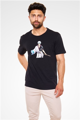 Gintama Baskılı Unisex Siyah Tişört - Tshirt