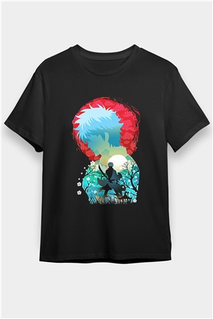 Gintama Baskılı Unisex Siyah Tişört - Tshirt