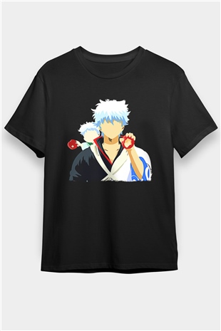 Gintama Baskılı Unisex Siyah Tişört - Tshirt