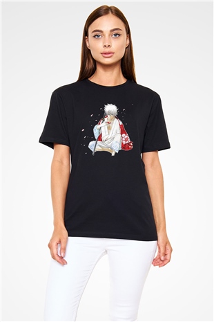 Gintama Baskılı Unisex Siyah Tişört - Tshirt