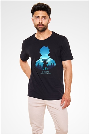 Gintama Baskılı Unisex Siyah Tişört - Tshirt