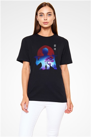 Gintama Baskılı Unisex Siyah Tişört - Tshirt