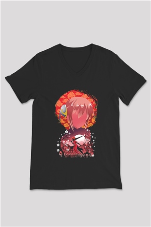 Gintama Baskılı Unisex Siyah V Yaka Tişört - Tshirt