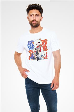 Gintama Unisex Baskılı Beyaz Tişört - Tshirt