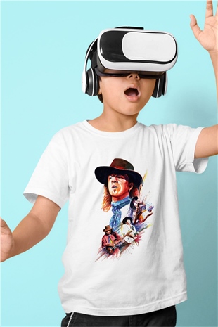 Gitarist Baskılı Beyaz Unisex Çocuk Tişört