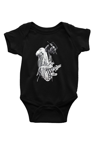 Gitarist Baskılı Siyah Bebek Body - Zıbın