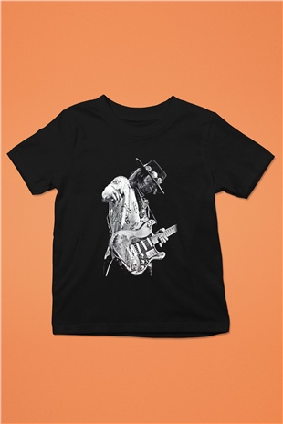 Gitarist Baskılı Siyah Unisex Çocuk Tişört