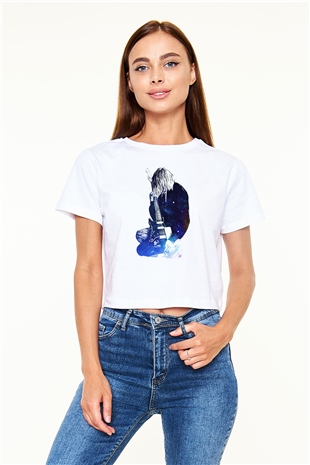 Gitarist Beyaz  Crop Top Tişört