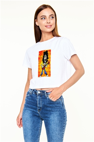 Gitarist Beyaz Croptop Tişört