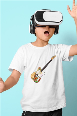 Gitarist Beyaz Unisex Çocuk Tişört