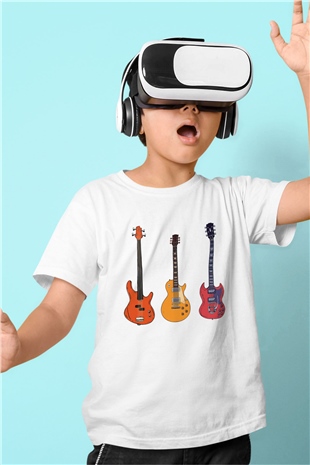Gitarist Beyaz Unisex Çocuk Tişört