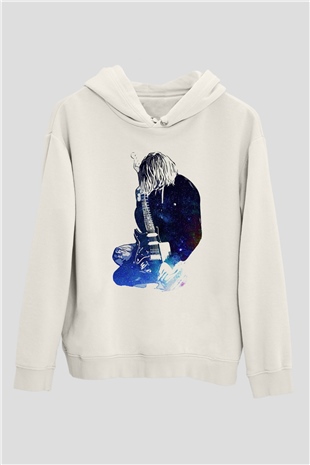Gitarist Beyaz Unisex Kapüşonlu Sweatshirt