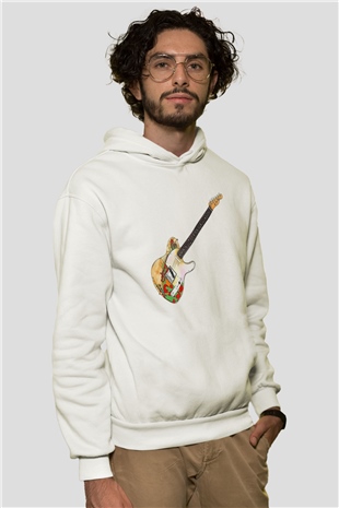 Gitarist Beyaz Unisex Kapüşonlu Sweatshirt