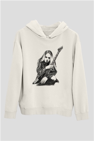 Gitarist Beyaz Unisex Kapüşonlu Sweatshirt