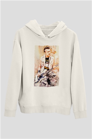 Gitarist Beyaz Unisex Kapüşonlu Sweatshirt