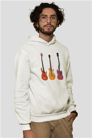Gitarist Beyaz Unisex Kapüşonlu Sweatshirt