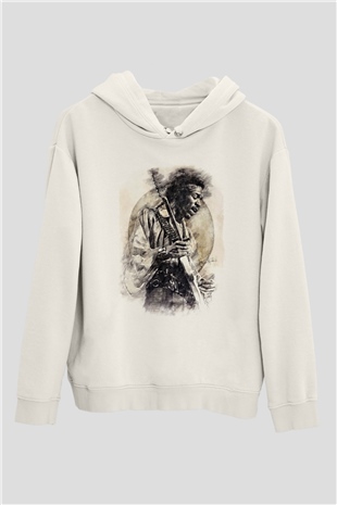 Gitarist Beyaz Unisex Kapüşonlu Sweatshirt