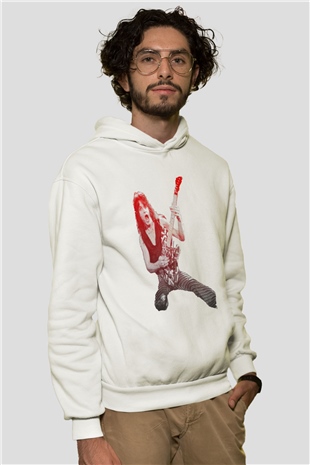 Gitarist Beyaz Unisex Kapüşonlu Sweatshirt
