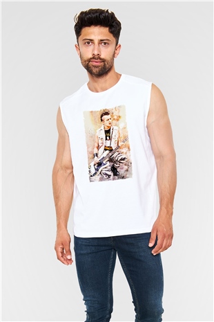 Gitarist Beyaz Unisex Kolsuz Tişört
